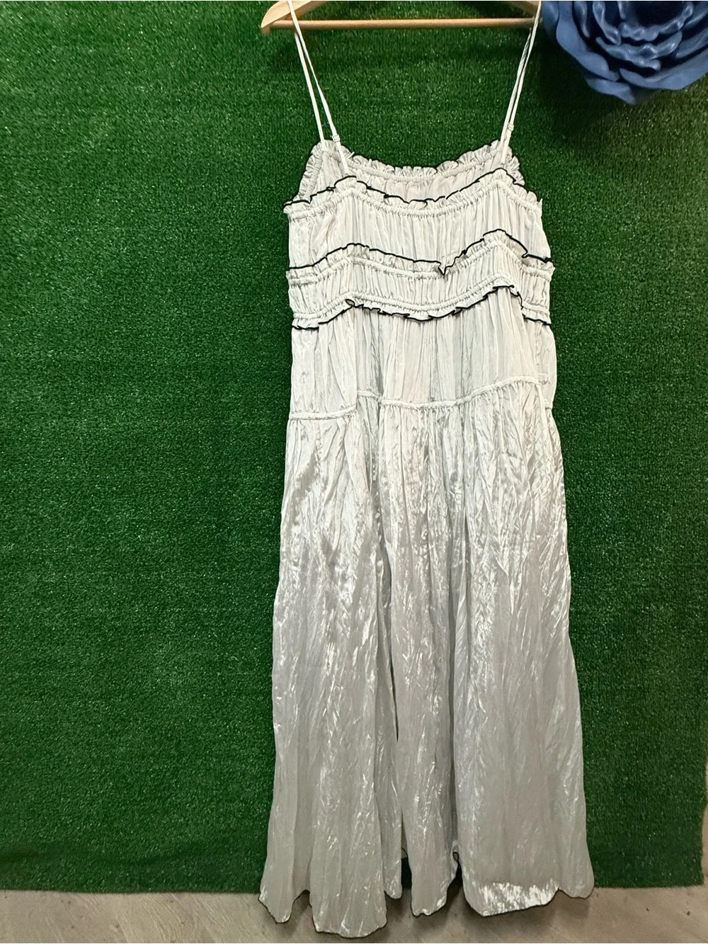 J Crew Silver Ruffle Long Maxi Dress Size XL Brand New